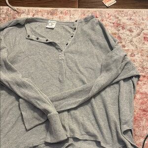 Aerie Gray Waffle Knit Crew Neck Sweater